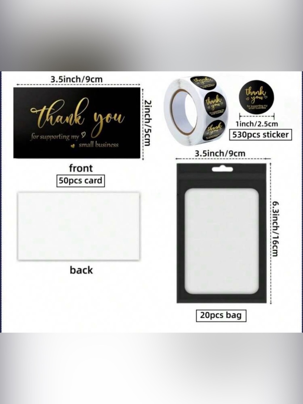 600 piece Black and Gold Thank You Sticker Set